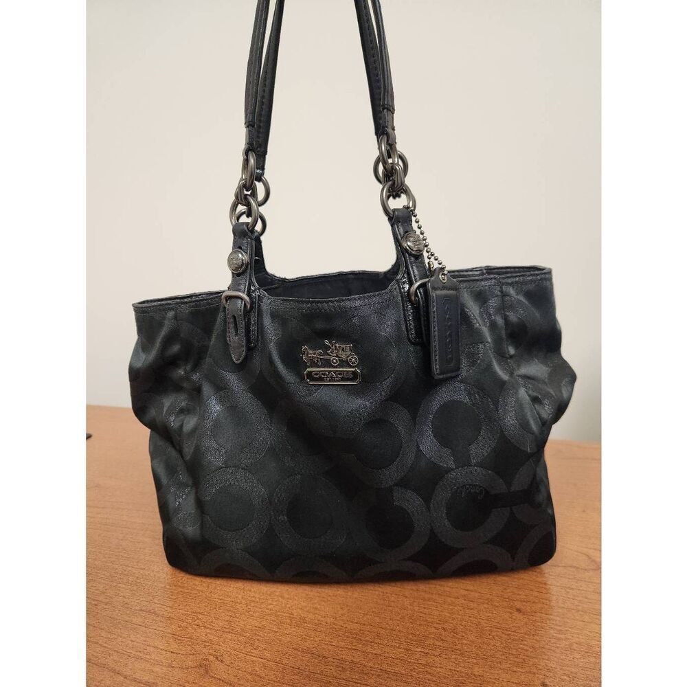 Coach Mia Op Art Lurex Black Canvas Tote 15746 - Picture 1 of 13